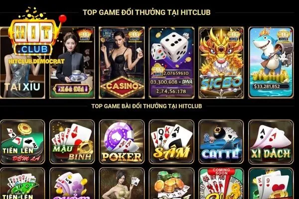 Sảnh game bài Hit Club - Đa dạng trò chơi, giao diện đẹp mắt